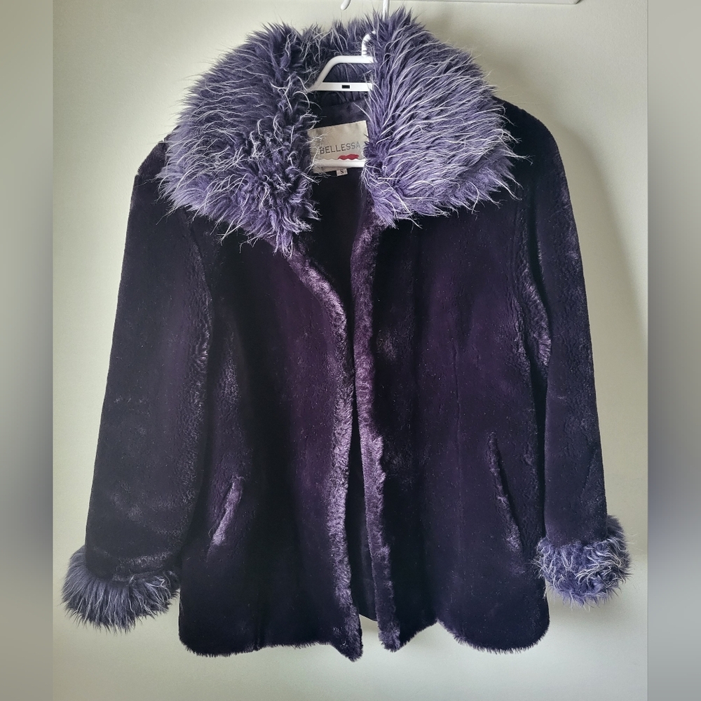 Deep purple velvet suede jacket faux fur